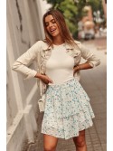 Fusta sifon cu flori crem si albastru 0532 - Magazin online - Boutique